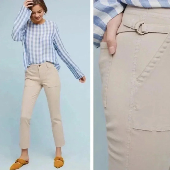 NEW Anthropologie Cropped Utility Khaki Pants Neutral Contemporary Modest Office - Picture 1 of 8